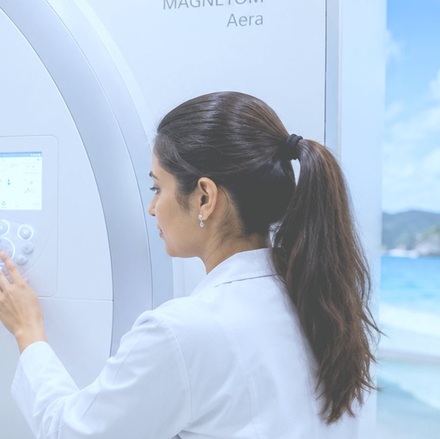The scanner console, where the radiographer monitors the study and the images are sent through for reporting.